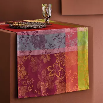 Tischläufer reine baumwolle jacquard-muster winrot orange Mille sous bois automne