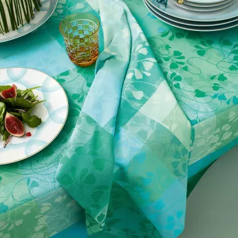 Napkin 100% cotton jacquard pattern blue green Mille feuillages turquoise