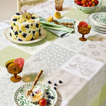 Chemin de table pur coton motif jacquard beige vert Mille parfums verde