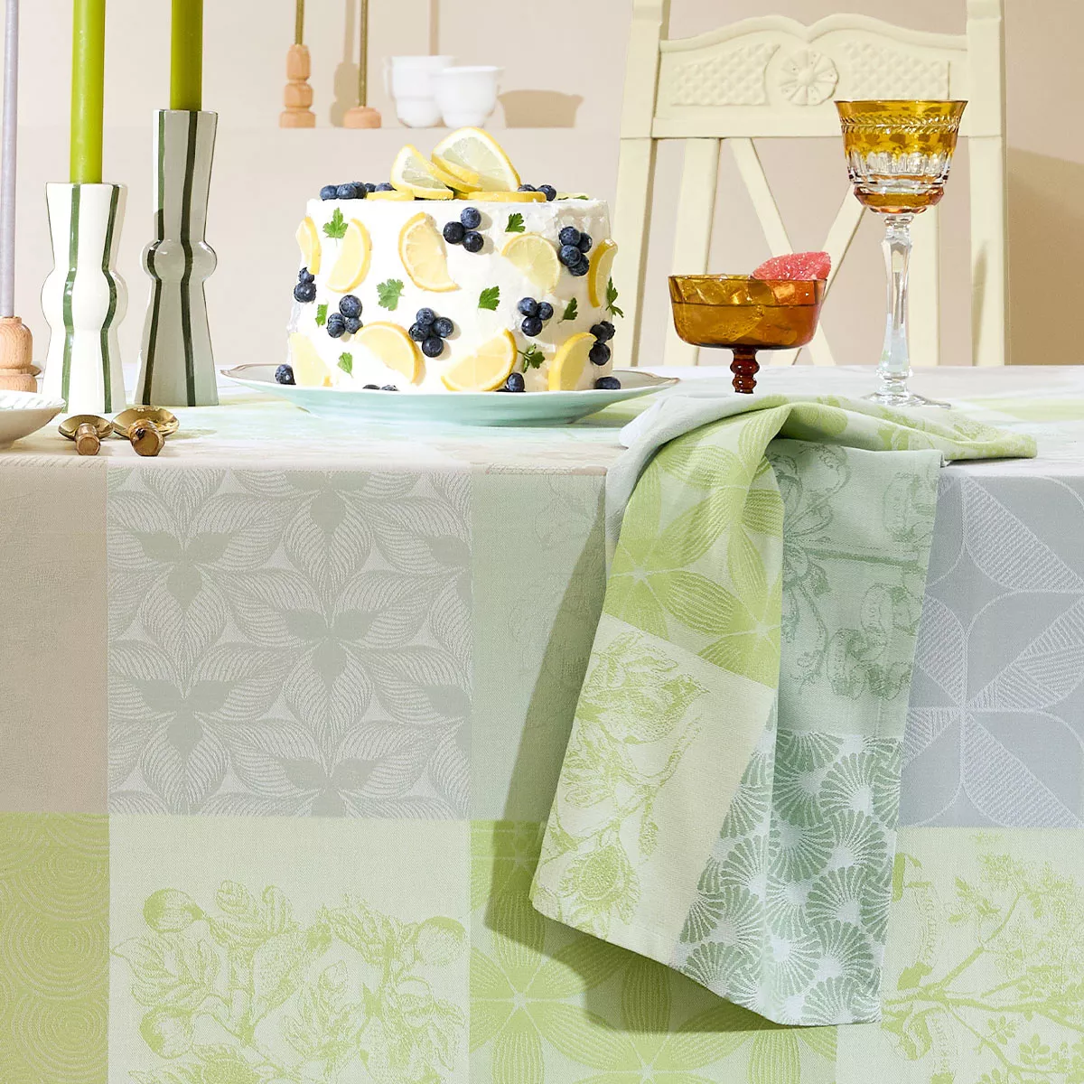 Napkin 100% cotton jacquard pattern beige green Mille parfums verde