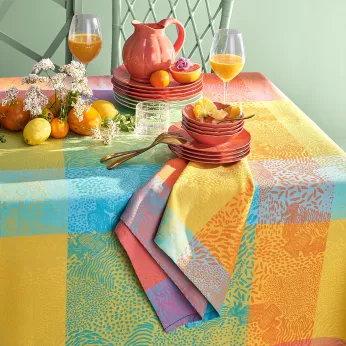 Napkin 100% cotton jacquard pattern blue yellow orange Mille vagues exotique