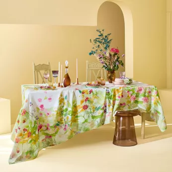 Serviette halbleinen vorgewaschen 150 g/m² bedruckt rosa gelb grün Souffle fleuri printemps