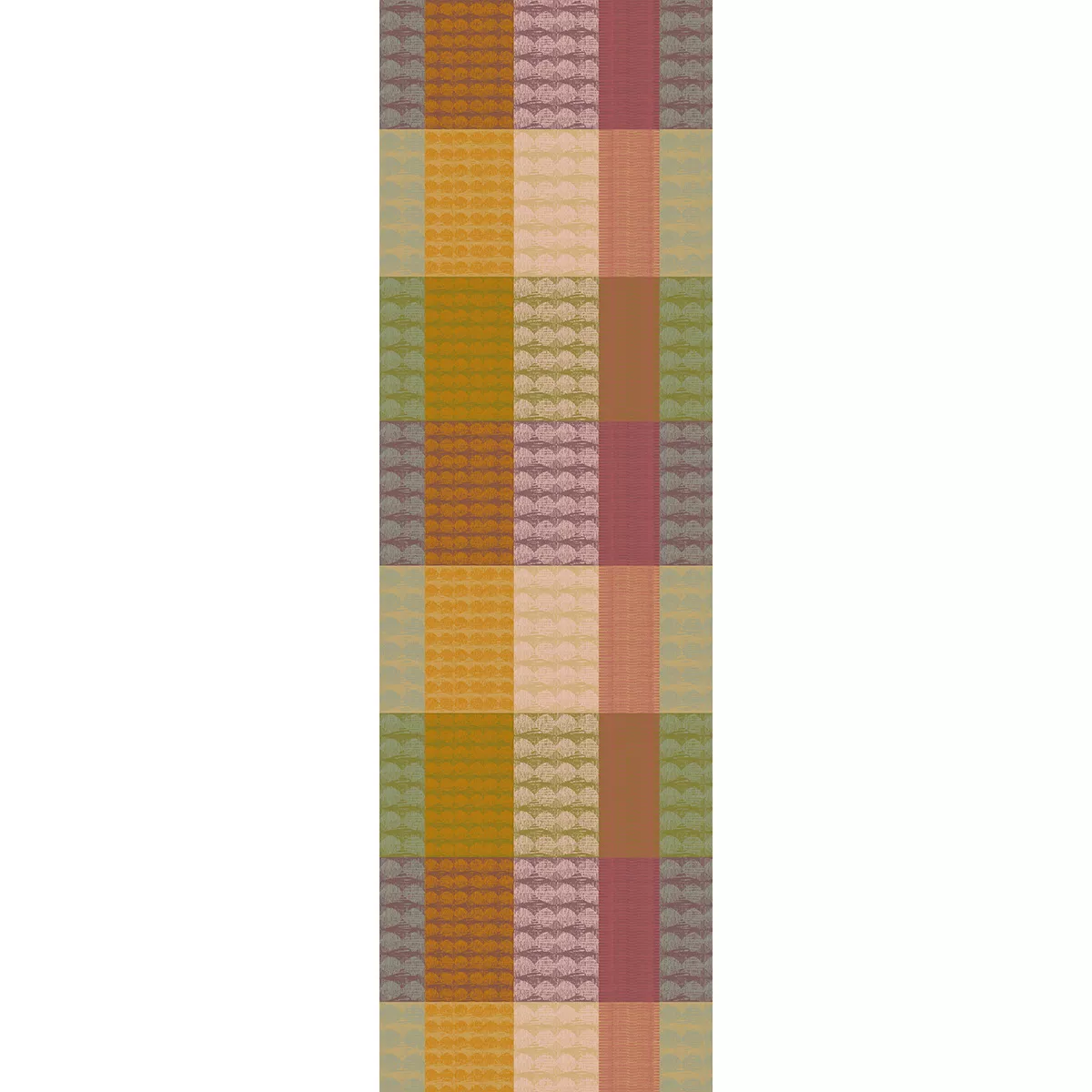 Chemin de table pur coton motif jacquard orange vert Mille halos prunus