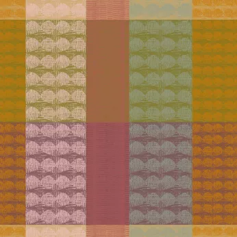 Serviette pur coton motif jacquard vert orange Mille halos prunus