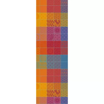 Table runner 100% cotton jacquard pattern orange purple Mille hana floralies