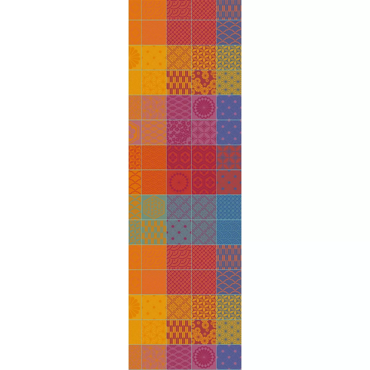 Chemin de table pur coton motif jacquard violet orange Mille hana floralies