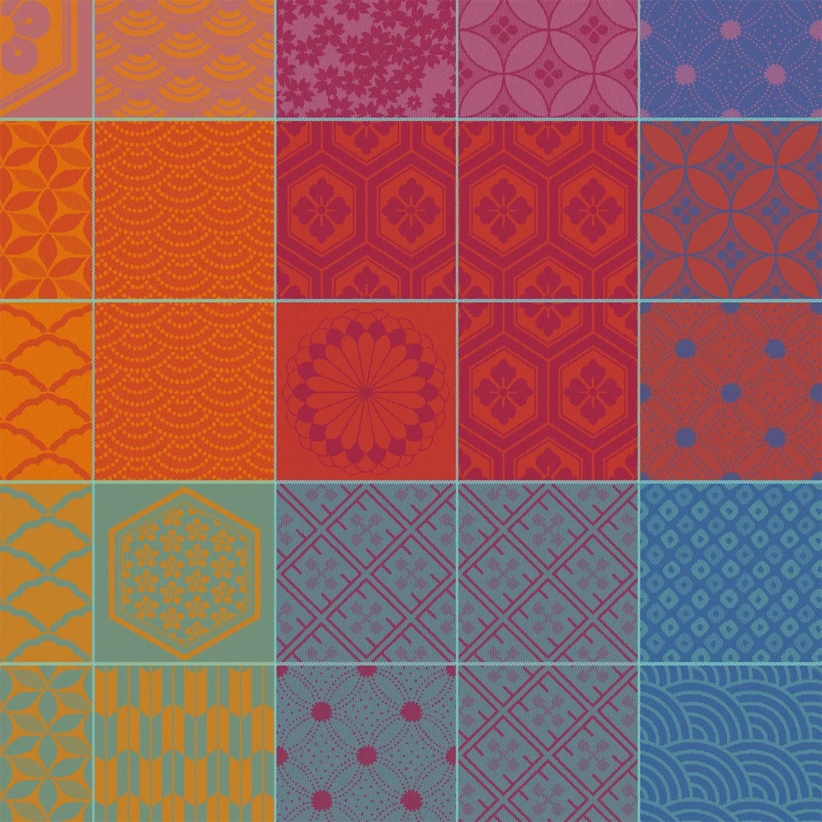 Napkin 100% cotton jacquard pattern orange purple Mille hana floralies
