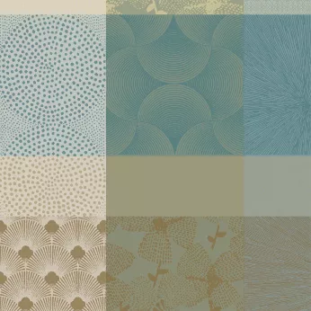 Serviette pur coton motif jacquard beige bleu Mille zen ecume
