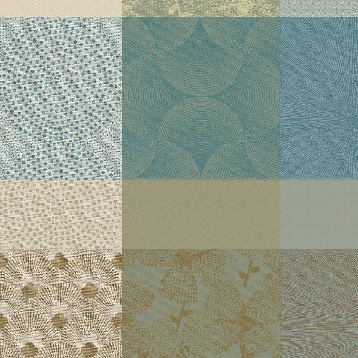 Napkin 100% cotton jacquard pattern beige blue Mille zen ecume