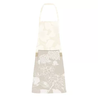 Tablier pur coton enduit motif jacquard beige Mille hortensias naturel