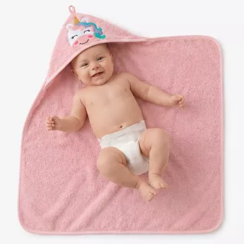 Kapuzentuch kinder reine baumwolle 420 g/m² bestickt rosa Petite licorne rose
