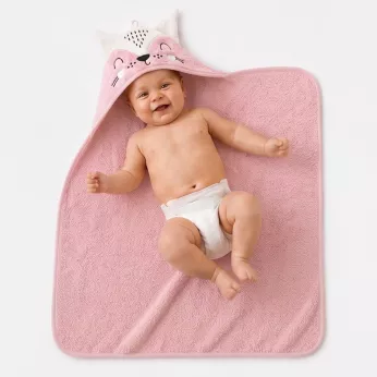 Kapuzentuch kinder reine baumwolle 420 g/m² bestickt rosa Petite renarde rose