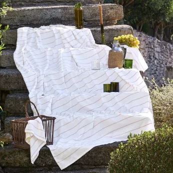 Tischdecke reine baumwolle vorgewaschen jacquard-muster weiß orange Rimini terracotta