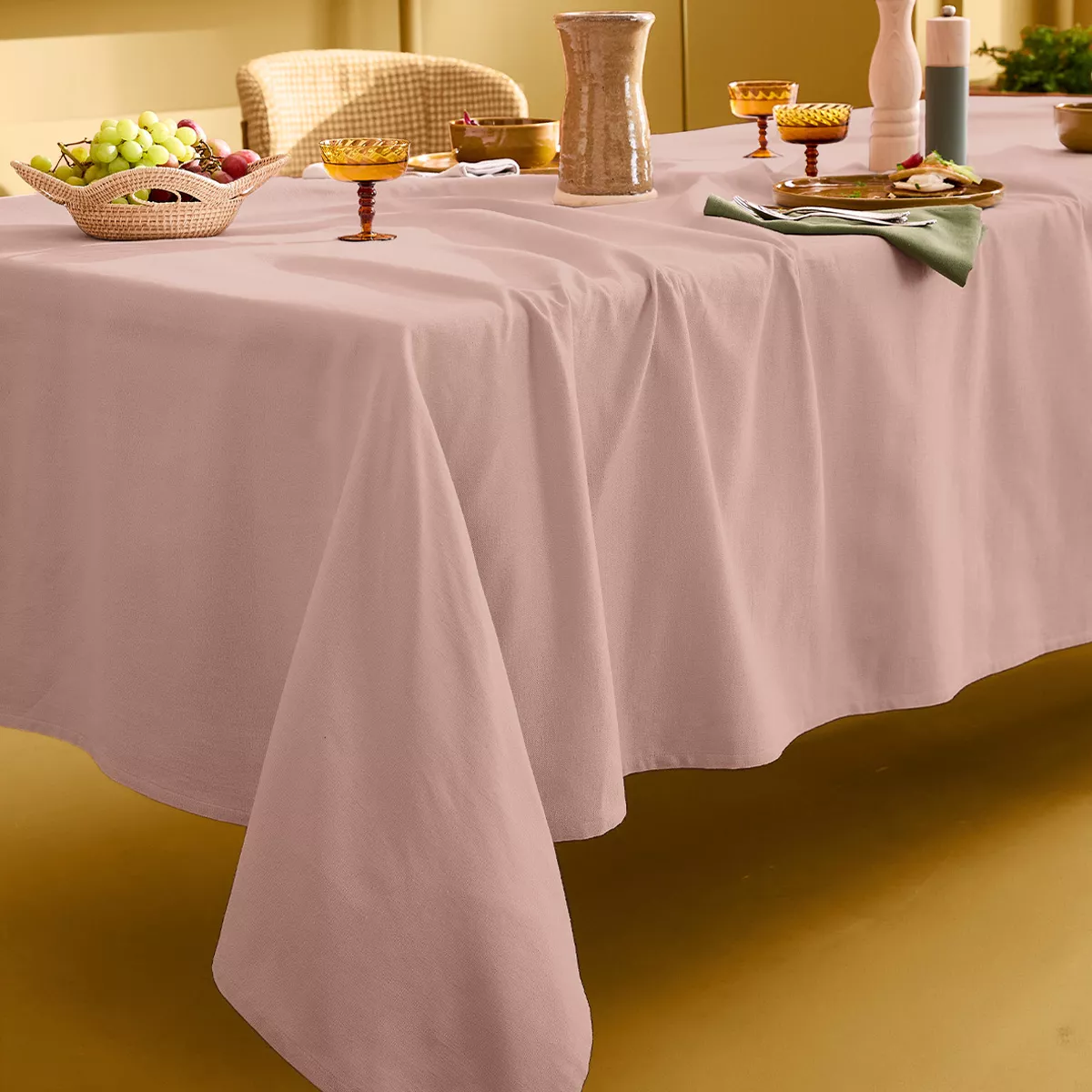 Nappe sur mesure pur coton 155 g/m² motif jacquard orange rose Bastide papaye