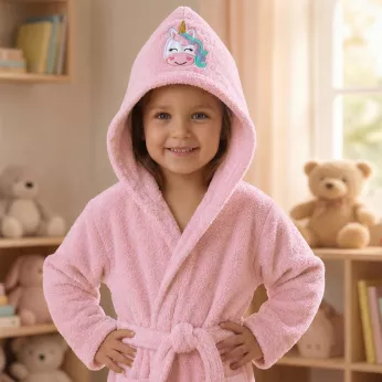 Peignoir enfant enfant pur coton 420 g/m² brodé rose Petite licorne rose