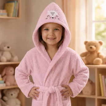 Peignoir enfant kinder reine baumwolle 420 g/m² bestickt rosa Petite renarde rose