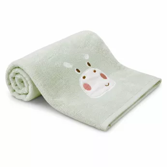 Drap de douche enfant pur coton 500 g/m² brodé vert Petit hippo vert d'eau