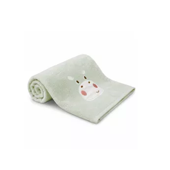 Serviette eponge enfant pur coton 500 g/m² brodé vert Petit hippo vert d'eau