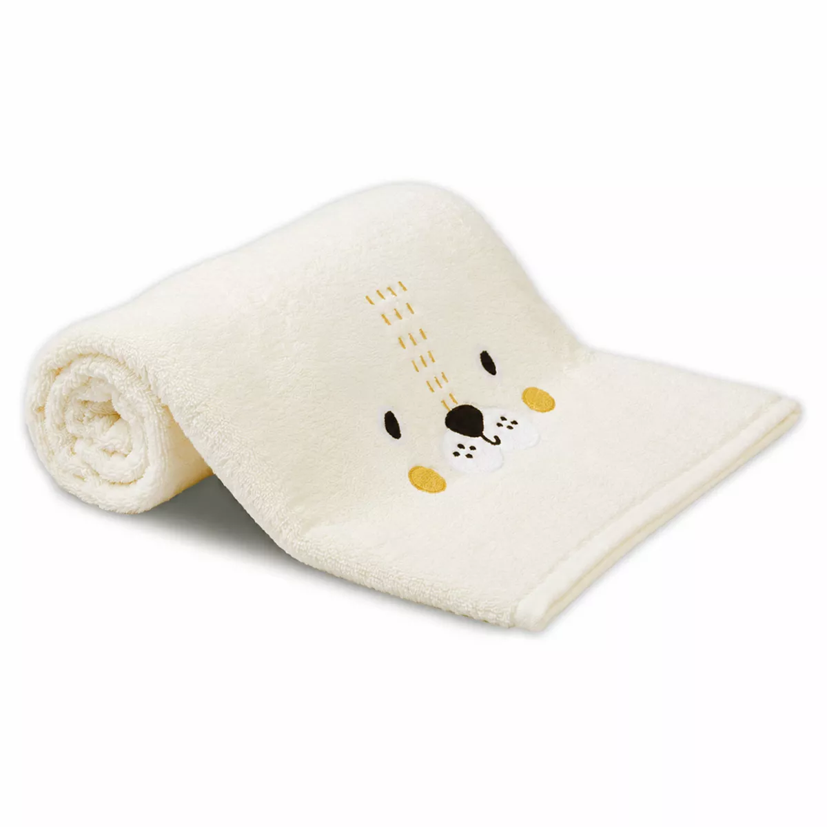 Shower towel children 100% cotton 500 gsm embroidered beige yellow Petit lion angora