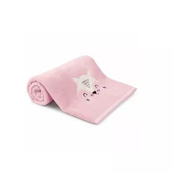 Serviette eponge enfant pur coton 500 g/m² brodé rose Petite renarde rose