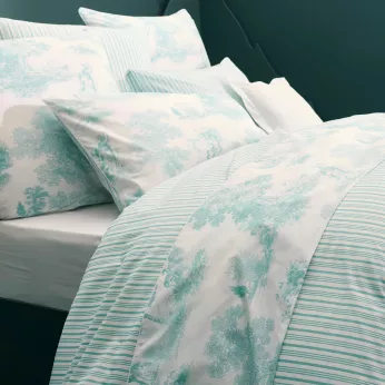 Drap plat percale de coton imprimé bleu Poesie aqua