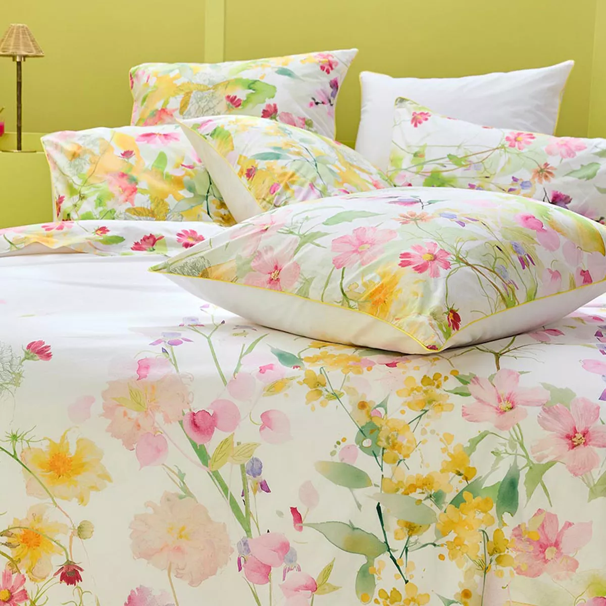 Kopfkissenbezug baumwollperkal vorgewaschen 115 g/m² bedruckt grün rosa Souffle fleuri printemps