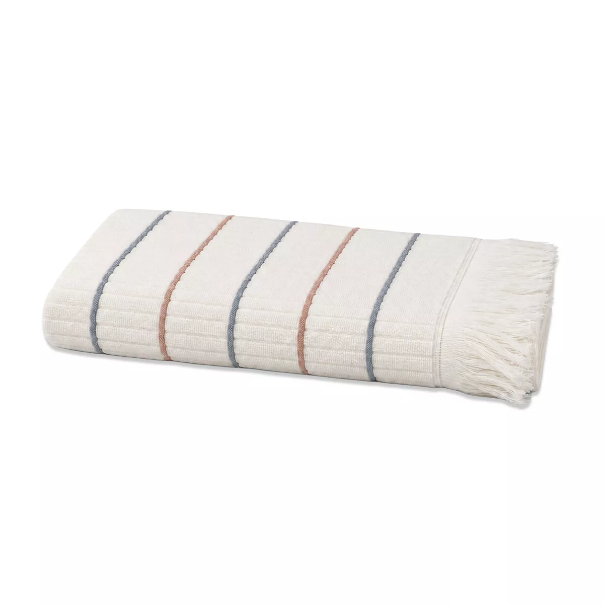 Drap de douche pur coton 580 g/m² tissé teint rayé marine bordeaux Farniente tangerine