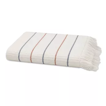 Drap de bain pur coton 580 g/m² tissé teint rayé bordeaux marine Farniente tangerine