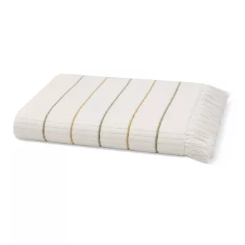 Drap de bain pur coton 580 g/m² tissé teint rayé jaune vert Farniente pissenlit
