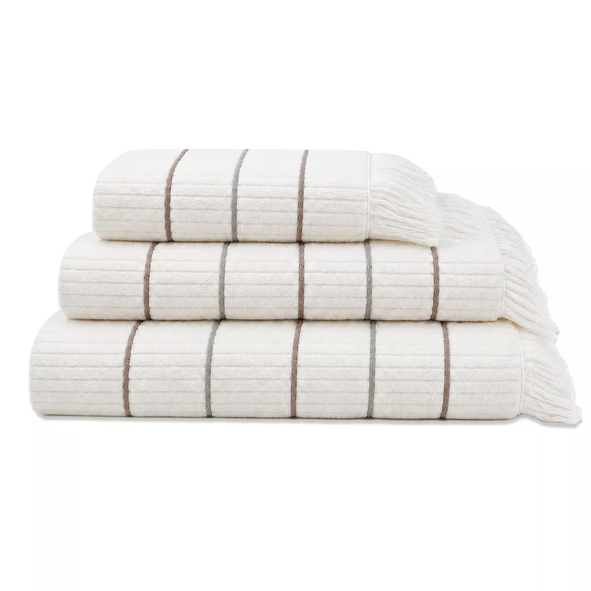Linge de bain pur coton tissé teint rayé violet Farniente violine
