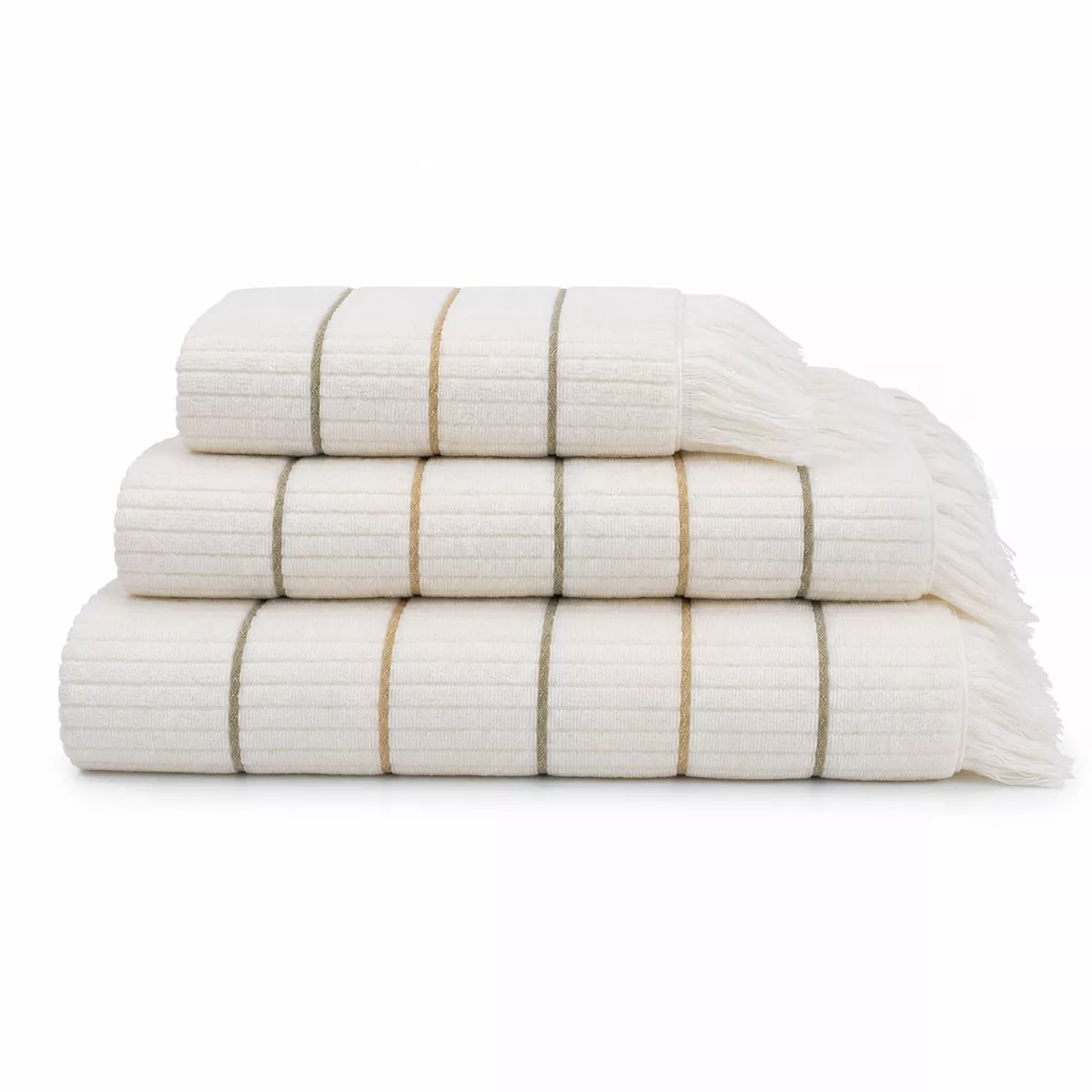 Bath set 100% cotton tissé teint rayé yellow green Farniente pissenlit