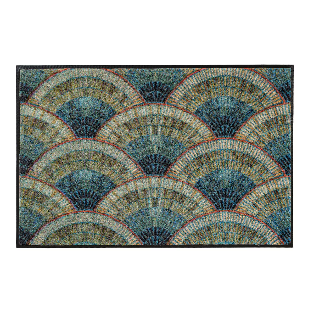 Decor mat caoutchouc & nylon printed beige teal Ecailles canard
