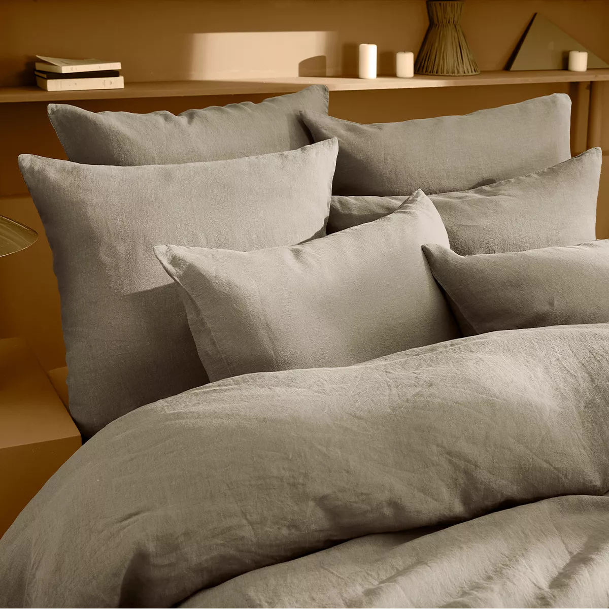 Pillowcase 100% linen prewashed 165 gsm plain beige brown Le lin lave taupe