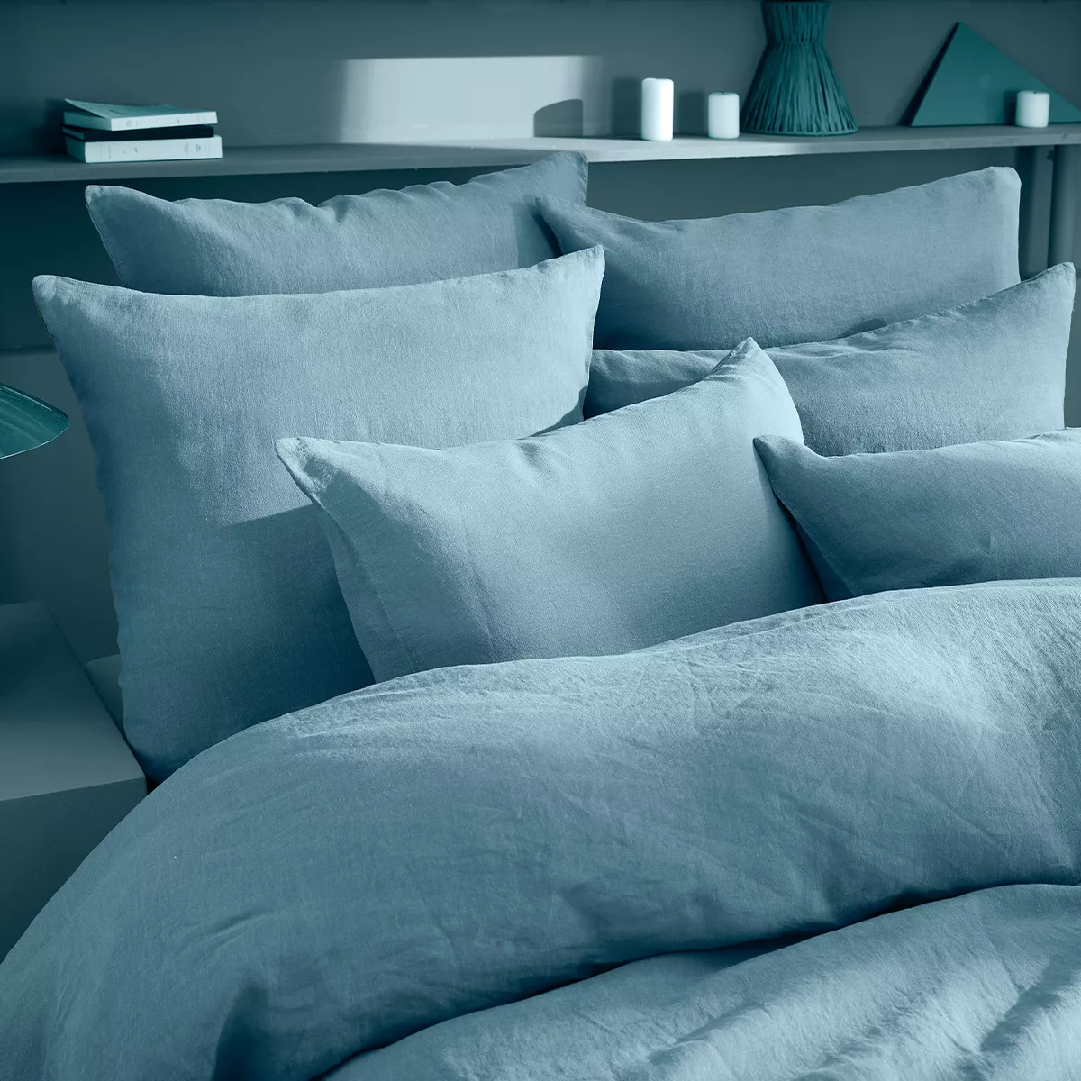 Pillowcase 100% linen prewashed 165 gsm plain blue Le lin lave bleu celeste