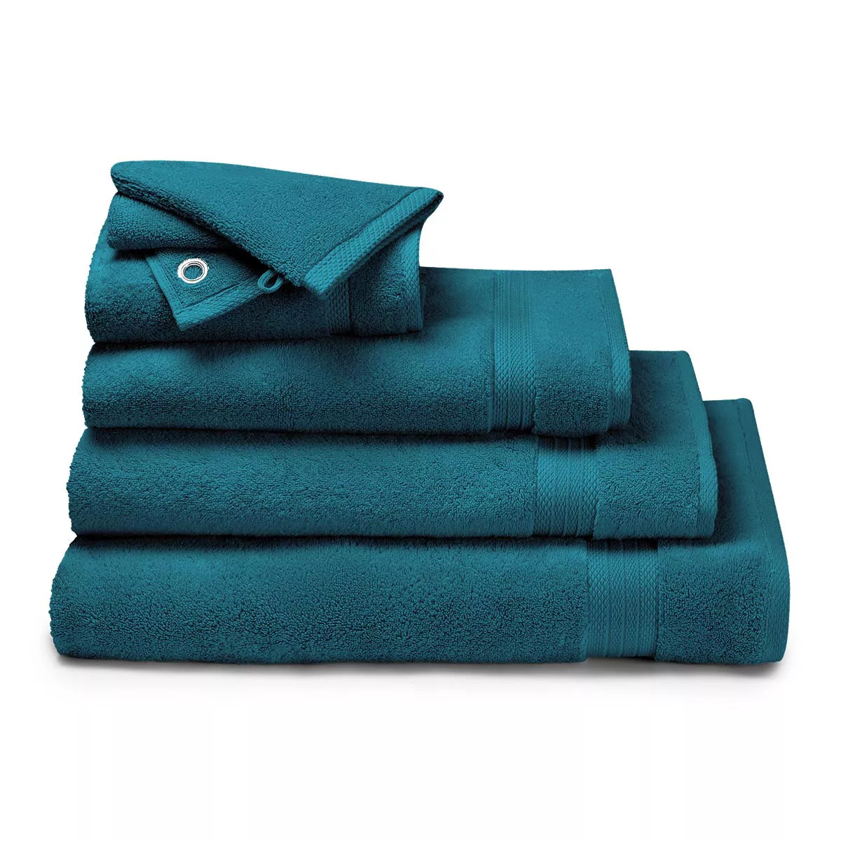 Linge de bain pur coton uni bleu Elea canard