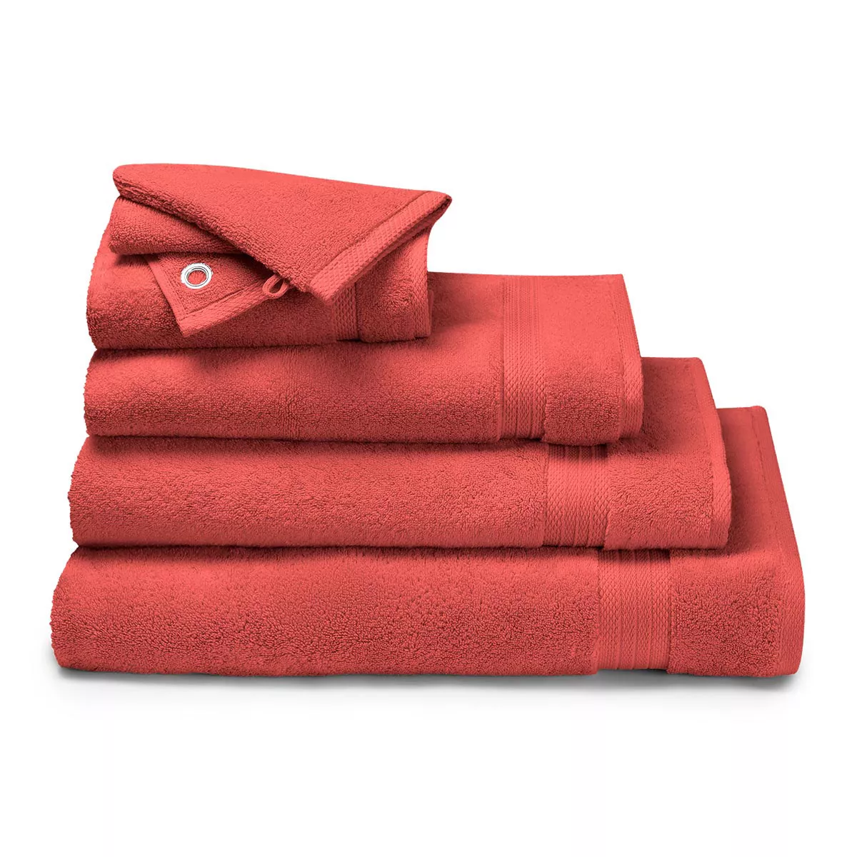 Bath set 100% cotton plain pink Elea corail