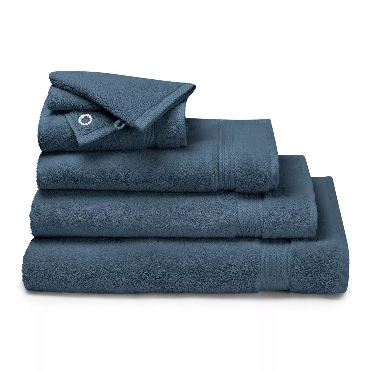 Bath set 100% cotton plain blue Elea bleu ardoise