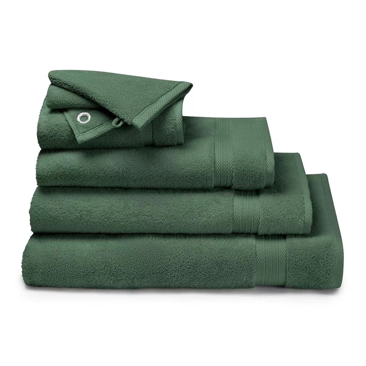 Linge de bain pur coton uni vert Elea kaki