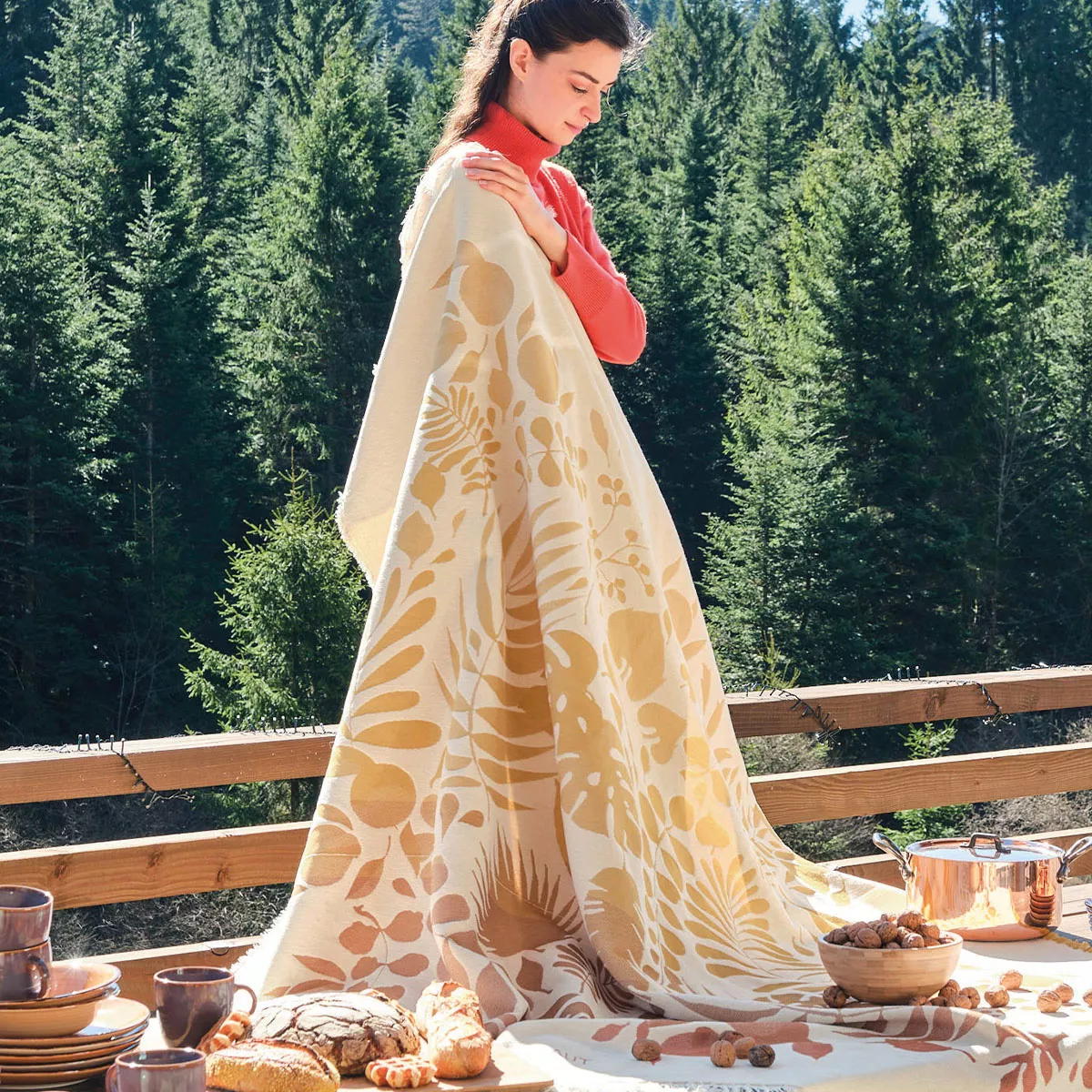 Jete de canape 100% cotton 420 gsm jacquard pattern yellow orange Tangerine curry