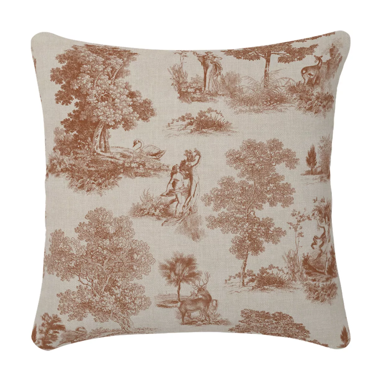 Housse de coussin lin & coton 165 g/m² imprimé brun Poesie brique