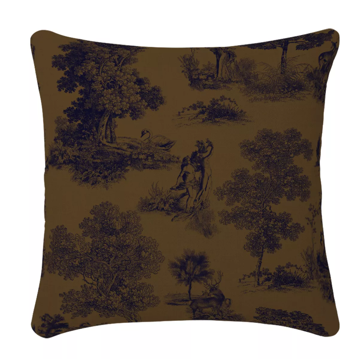 Housse de coussin lin & coton 165 g/m² imprimé marron noir Poesie laiton