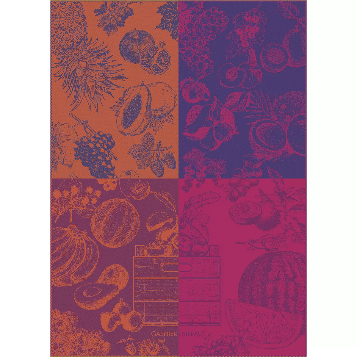Kitchen towel 100% cotton jacquard pattern orange purple Les fruits purple