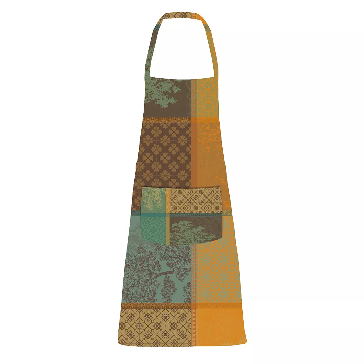 Apron 100% cotton coated 220 gsm jacquard pattern green brown Mille trees foret