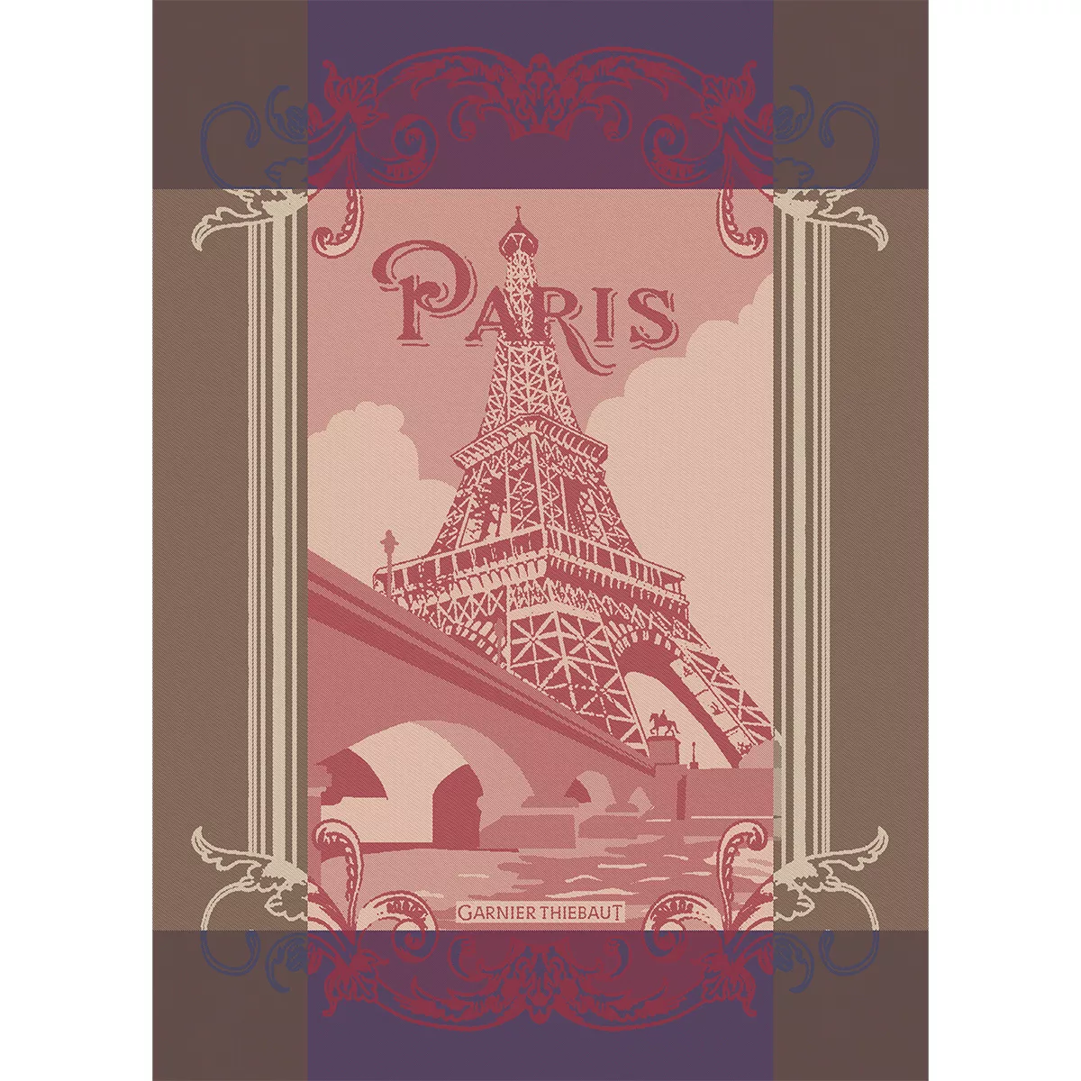 Kitchen towel 100% cotton jacquard pattern burgundy brown Paris seine bordeaux