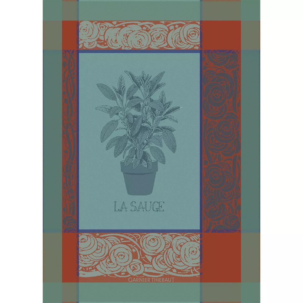 Kitchen towel 100% cotton jacquard pattern blue orange La sauge givre