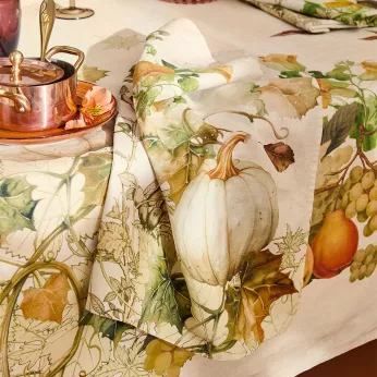 Serviette halbleinen vorgewaschen 190 g/m² bedruckt beige orange Delices d'automne potiron