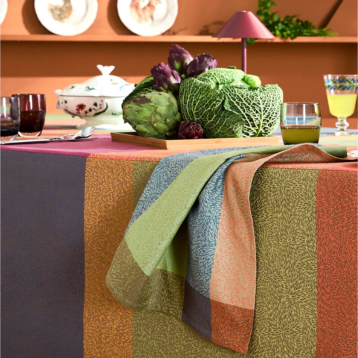 Serviette reine baumwolle 220 g/m² jacquard-muster grün orange Mille baies shetland