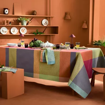 Tischdecke reine baumwolle 220 g/m² jacquard-muster grün orange Mille baies shetland