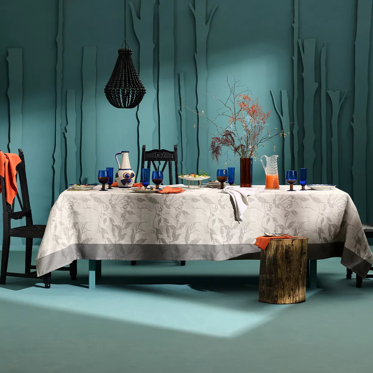 Tablecloth 100% cotton 220 gsm jacquard pattern grey anthracite Mille prunus silver