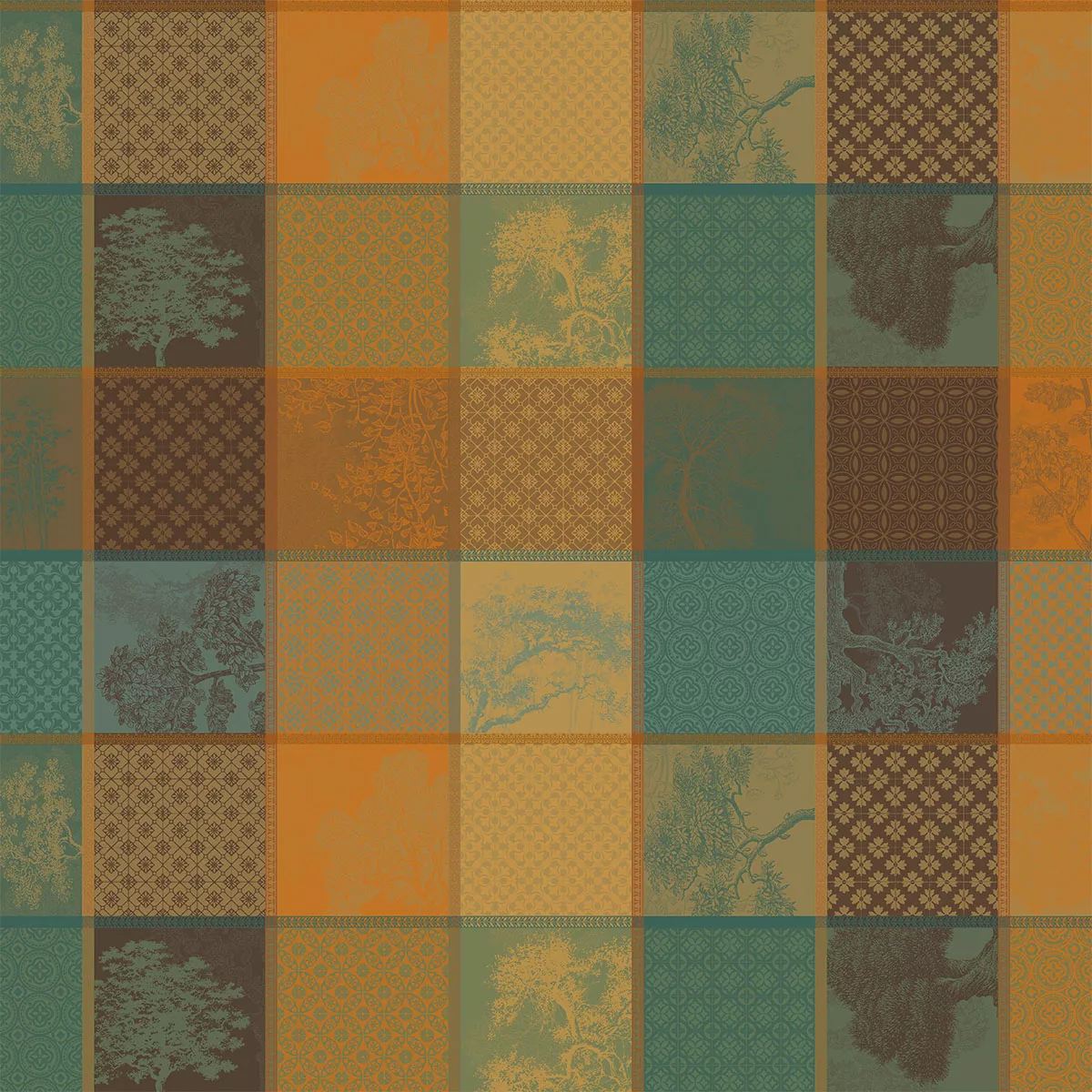 Maßgeschneiderte tischdecke reine baumwolle 220 g/m² jacquard-muster grün braun Mille trees foret